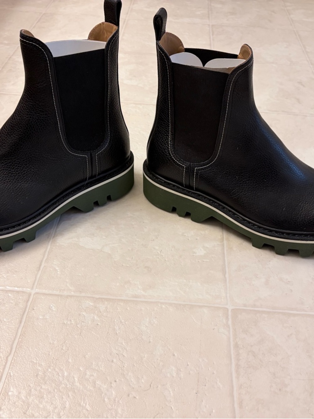 Men's YSL Saint Laurent Black Chelsea Boots with Green Lug Sole